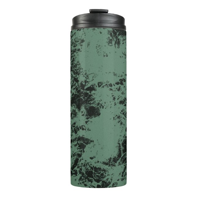 Marble texture pattern in black and green  thermal tumbler (Front)
