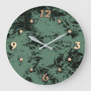 Marble texture pattern in black and green throw pi large clock