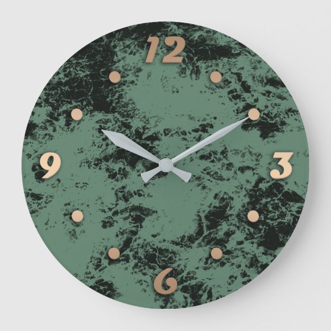 Marble texture pattern in black and green throw pi large clock (Front)