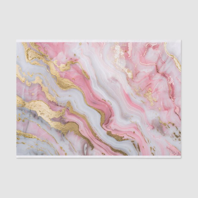Marble Texture Pink and Gold Glitzy Decoupage Tissue Paper (Front)