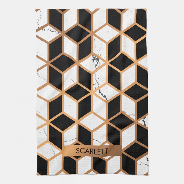 Marble Texture With Golden Cubes Kitchen Towel (Vertical)