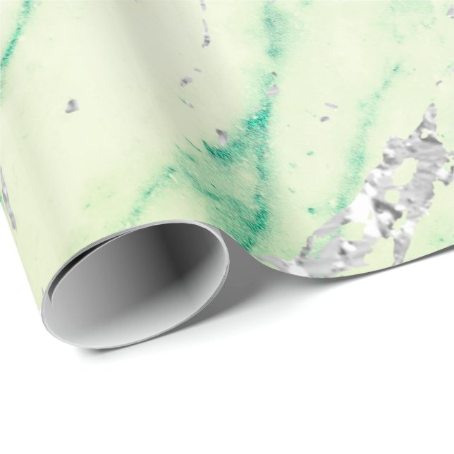 Marble Tiffany Silver Grey Green Mint Stone Pastel Wrapping Paper (Roll Corner)
