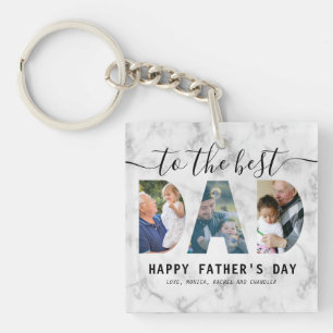 Marble Toned Script Calligraphy Photo Father’s Day Keychain