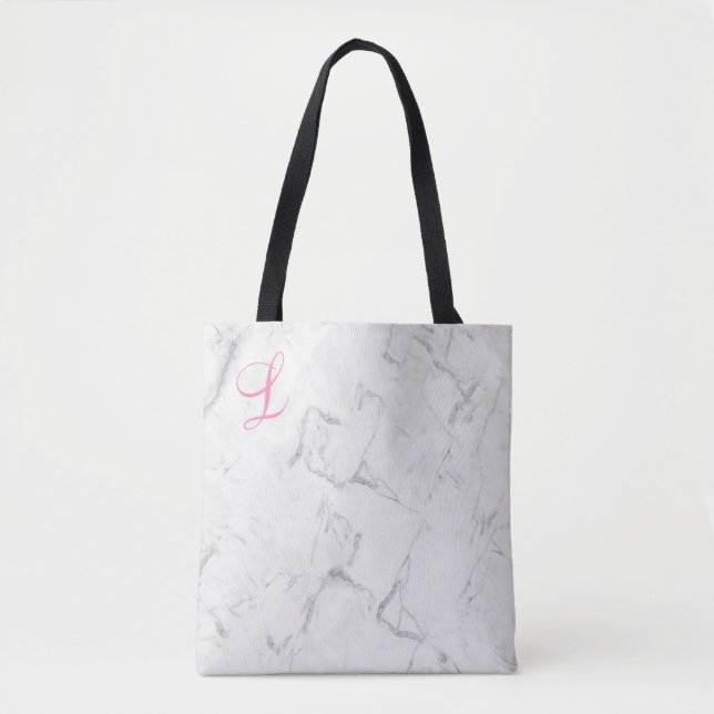 Marble Tote Bag with Initial Momogrammed (Front)