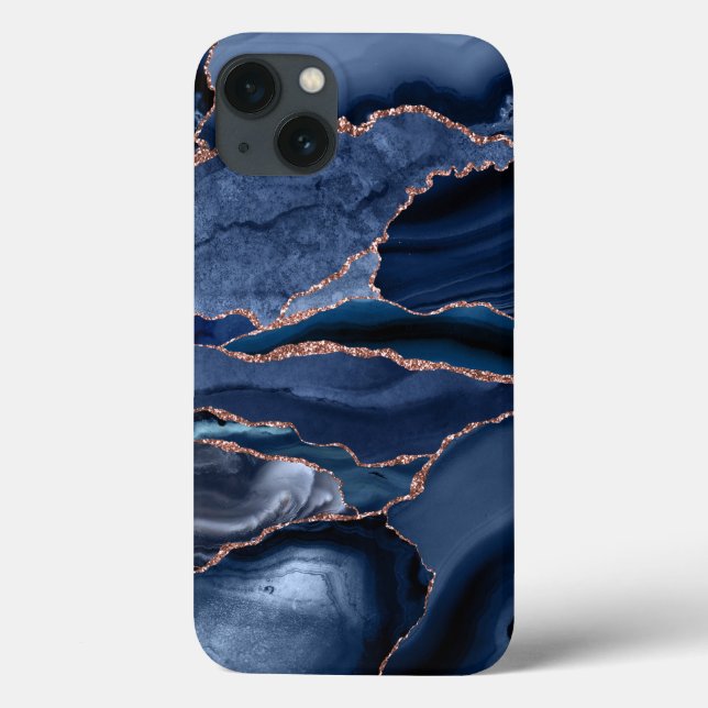 Marble Trendy Navy Blue Agate Geode Case-Mate iPhone Case (Back)