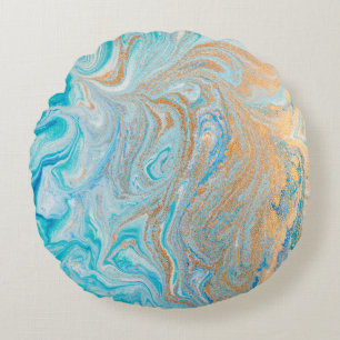 Marble turquoise gold silver, beautiful,elegant,Ma Round Pillow