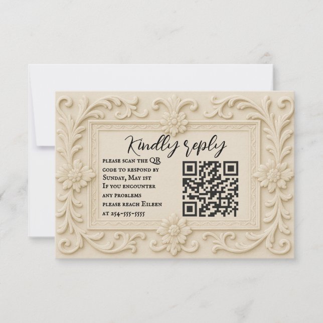 Marble Veil QR Code Wedding RSVP Card (Front)