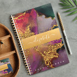 Marble watercolor gold purple blue green script planner<br><div class="desc">A sparkly, faux gold foil band with your script typography name overlays a rich, gold veined, navy blue, hunter green, pink, and purple watercolor background on this chic, elegant, trendy, custom name yearly planner. Personalize with your name. This planner comes in 2 sizes: small (5.5”x8.5”) and medium (8.5”x11”). Makes a...</div>