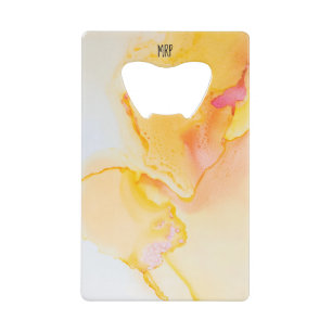 *~*  Marble Watercolor Orange Yellow Gold Fuchsia Credit Card Bottle Opener