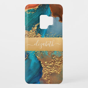 Marble watercolor turquoise gold orange your name Case-Mate samsung galaxy s9 case