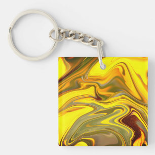 Marble Waves Yellow Digital Paper-55448 Keychain