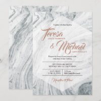 Marble Wedding invitation, Faux Rosegold, Polygon