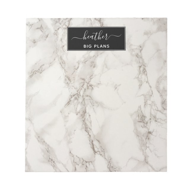 Marble white and grey personalized notepad (Front)