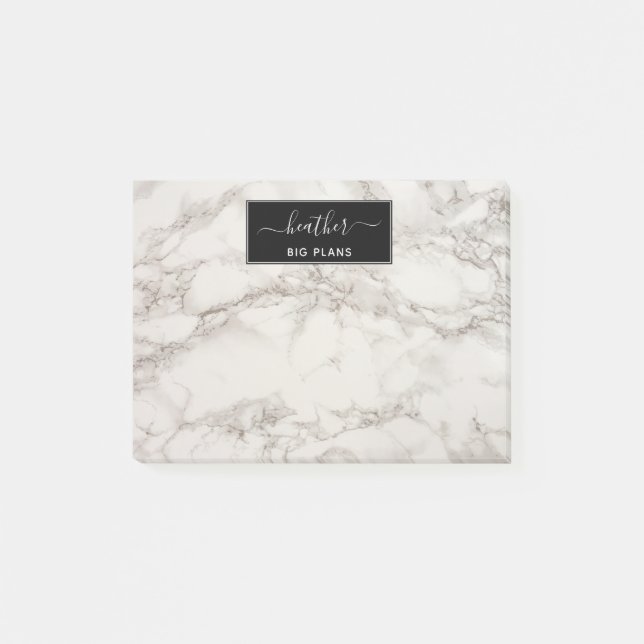 Marble white and grey personalized post-it notes (Front)