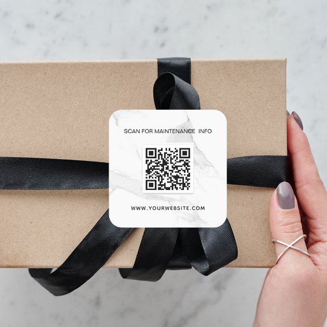 Marble white business qr code maintenance square sticker (Creator Uploaded)