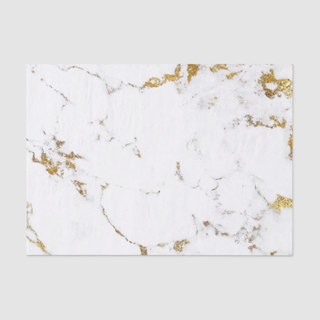 Marble White Carrara Stone Golden Strokes Minimal Tissue Paper (Front)