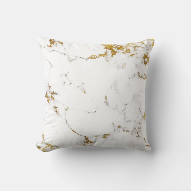 Marble White Gold Abstract Stone Elegant Minimal Throw Pillow (Front)