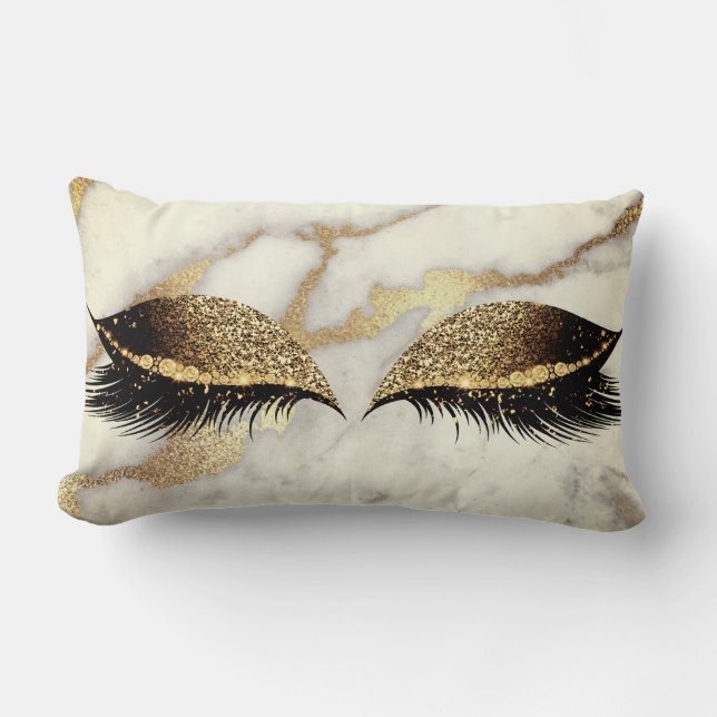 Marble White Gold Grey Silver Glam Makeup Lashes Lumbar Pillow (Front)