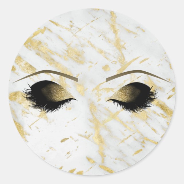 Marble White Gold Makeup Eyelashes Beauty Party Classic Round Sticker (Front)