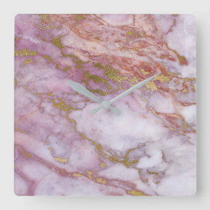 Marble White Grey Pink Rose Gold Blush Carrara Square Wall Clock