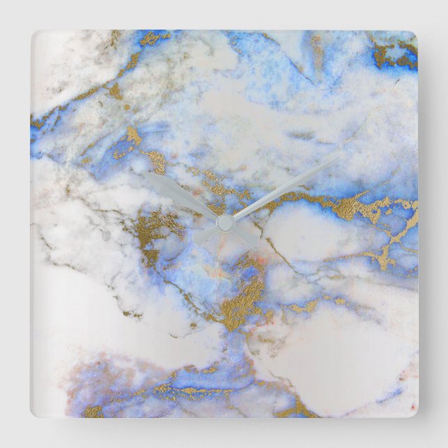 Marble White Grey Saphire Blue Indygo Carrara Square Wall Clock (Front)