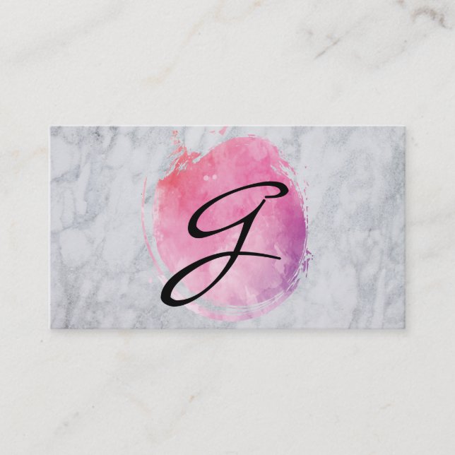 Marble with Artistic Brushed Monogram Business Card (Front)