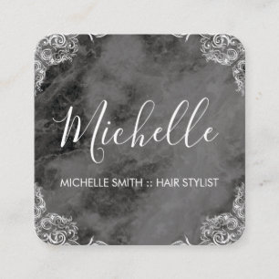 Marble with Fancy Corners Script Text Square Business Card