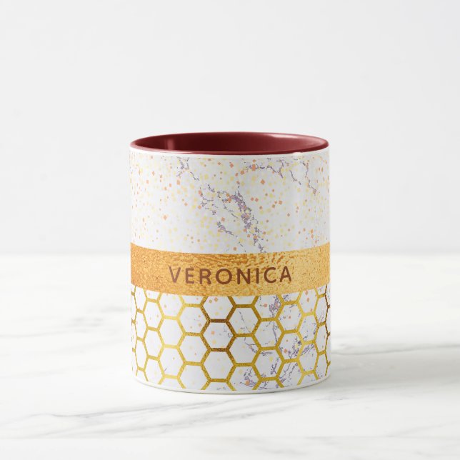 Marble with gold hexagon pattern golden dots mug (Center)