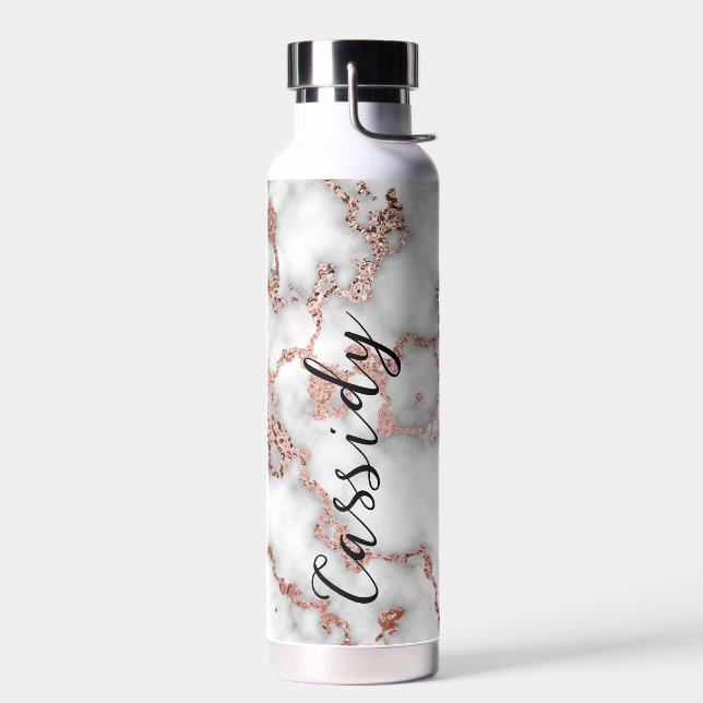 Marble With Rose Gold Personalized Water Bottle (Left)