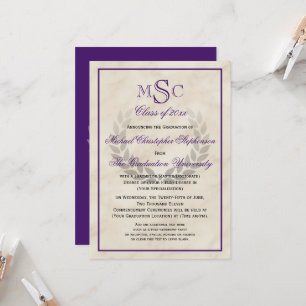 Marble Wreath Monogram Classic College Graduation  Invitation