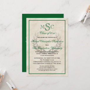 Marble Wreath Monogram Classic College Graduation Invitation