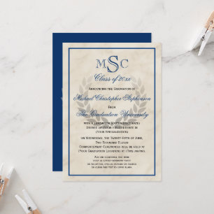 Marble Wreath Monogram Classic College Graduation  Invitation