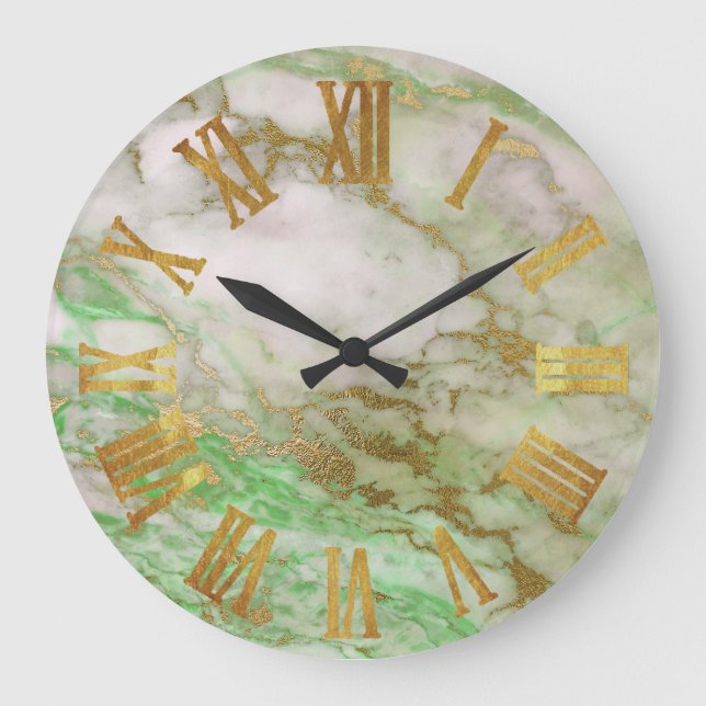 Marble Yellow Grey Gold Metallic Roman Numbers Large Clock (Front)