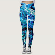 Marbled Abstract Blue Liquid Water Colour Leggings