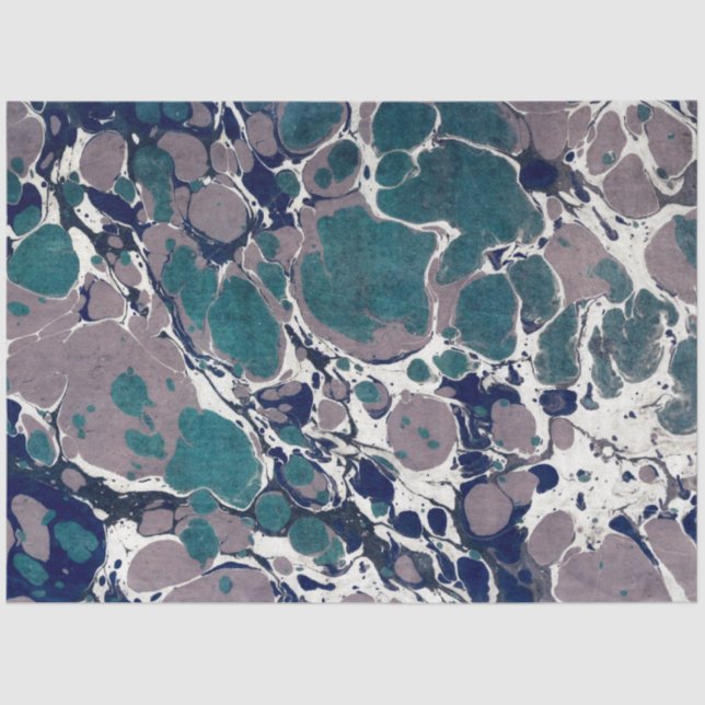 Marbled Abstract Design | Blue Green White Tissue Paper (Front)
