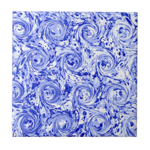 Marbled Abstract Design   Blue White Swirls Tile