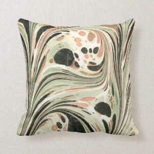 Marbled Abstract Design Peach Green Throw Pillow