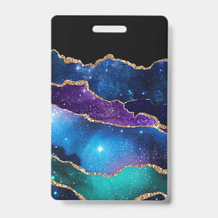 Marbled Agate Stone Galaxy Sparkly Shining Stars Badge