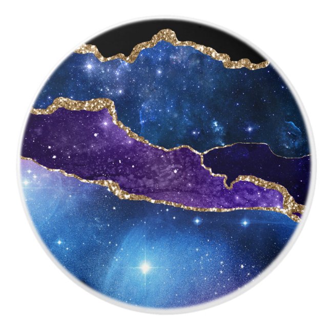 Marbled Agate Stone Galaxy Sparkly Shining Stars Ceramic Knob (Front)