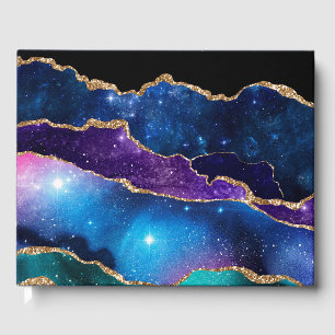 Marbled Agate Stone Galaxy Sparkly Shining Stars Guest Book