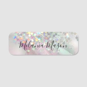 Marbled Alcohol Ink Holographic Glitter Elegant Name Tag