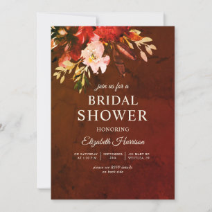 Marbled Autumn Brown Fall Floral Bridal Shower Invitation