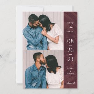 Marbled Band 2-Photo Save the Date Card - Red