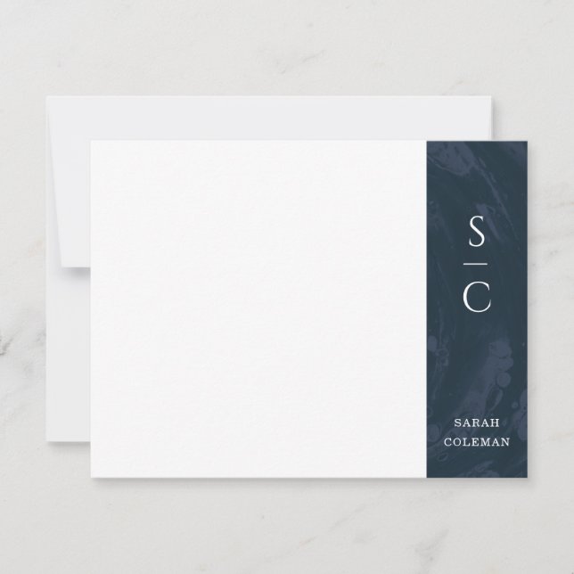 Marbled Band Stationery Note Card - Blue (Front)