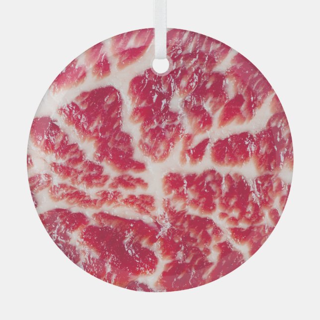 Marbled Beef Steak Texture Closeup Glass Ornament (Front)