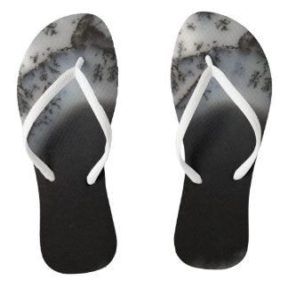 Marbled Black Agate, Cool Natural Stone Unique Flip Flops