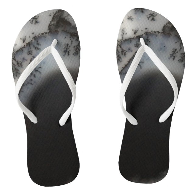 Marbled Black Agate, Cool Natural Stone Unique Flip Flops (Footbed)