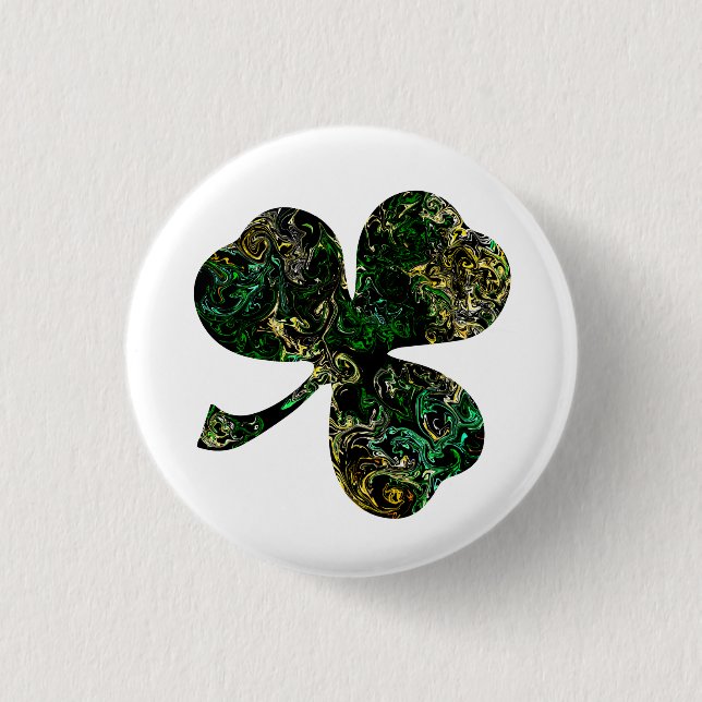Marbled Black Shamrock 1 Inch Round Button (Front)