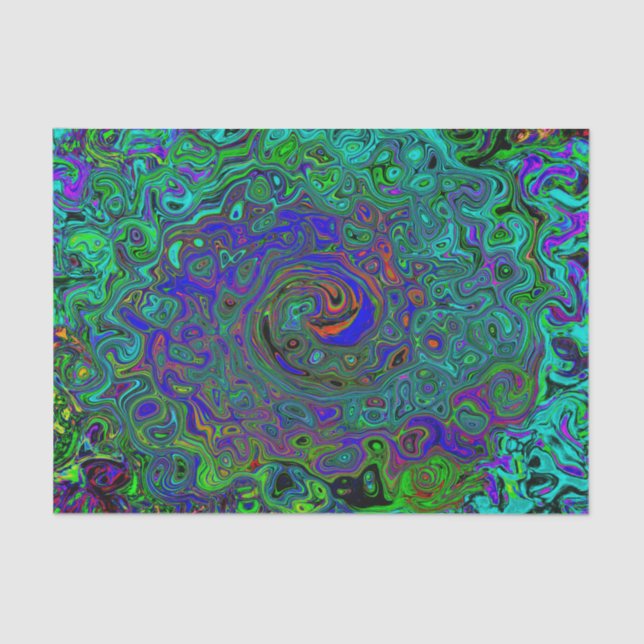 Marbled Blue and Aquamarine Abstract Retro Swirl Tissue Paper (Front)