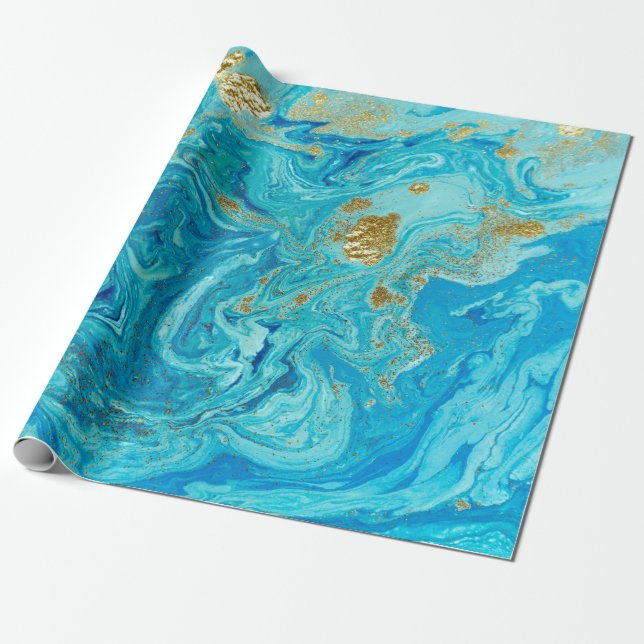 Marbled blue and golden abstract background. Liqui Wrapping Paper (Unrolled)